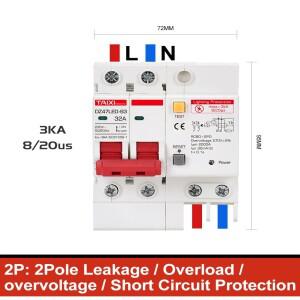 DZ47LED 잔류 전류 차단기 220V 10A 16A 20A 40A 32A 63A 서지 보호기 RCBO 번개 SPD
