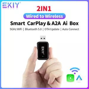 EKIY 미니 A2A 카플레이 스마트 박스 무선 안 자동 어댑터 자동차 동글 플러그 앤 차량용 유선