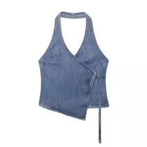 여자 청 캐주얼 여름 끈 탑 홀터넥 나시 조끼 추천각 랩 OOTD2