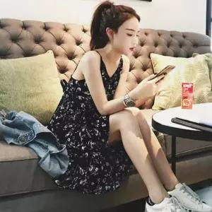 |CCO5B09|여성 여름 쉬폰 꽃무늬 프릴 롱 나시 드레스