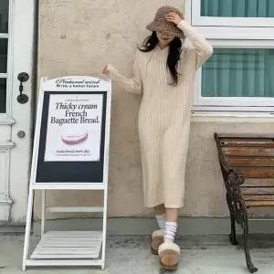 |CHO5AE0|여성 캐주얼 후드 꽈배기 롱 니트 드레스