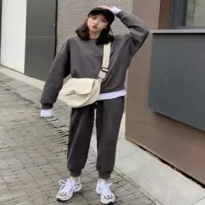 2026년 봄 가을 여성 플러스 사이즈 캐주얼 스포츠웨어 긴팔 후드티 투피스 세트 편안한 하이웨이스트 롱