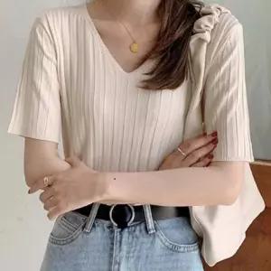 [라일리여성의류] Rly 데일리 브이넥 티셔츠 라운지 골지 반팔 여성 여