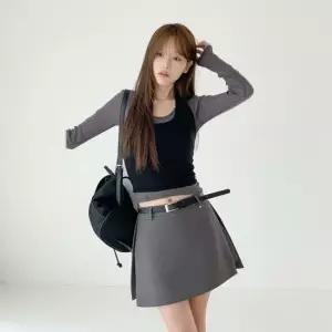신상오픈런 여성용 미니 스커트와 벨트 세트 랩 치마바지