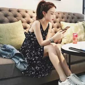 신상오픈런 여성 여름 쉬폰 꽃무늬 프릴 롱 나시 드레스
