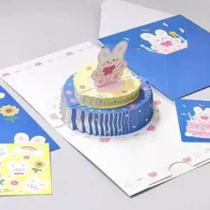 [문구/오피스] 세트 축하 생일 팝업 리본토끼 카드