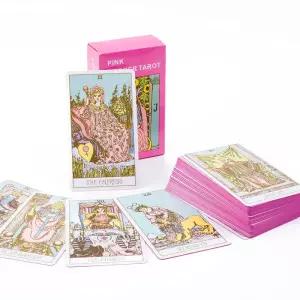 핑크 테두리 타로 카드 데크 가이드 북 78Pcs 영어 버전 가족 모임 운세 보드 게임 10.3*6cm