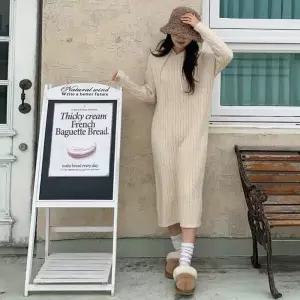 아트박스/신상오픈런 여성 캐주얼 후드 꽈배기 롱 니트 드레스
