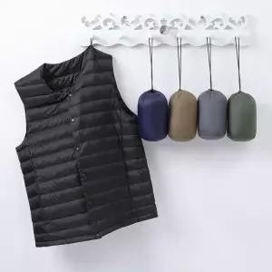 남성용 민소매 다운 라이너 조끼 2023 새로운 가을 겨울 초경량 Packable 따뜻한 화이트 오리 자켓