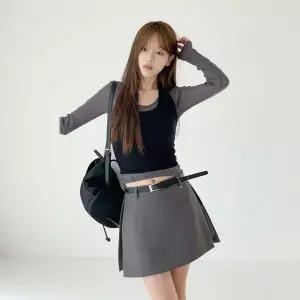 |CHK1C0D|여성용 미니 스커트와 벨트 세트 랩 치마바지