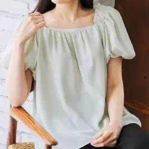 쉬폰 여름블라우스 스퀘어넥 퍼프 블라우스 여름 화이 블라우스 반팔 쉬폰 여름 여성