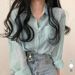 걸스 심플 장팔 여름철 캐주얼셔츠스타일 와이셔츠 여자여름 시원한셔츠 여성여름셔츠