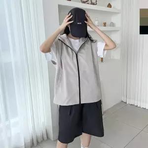 여자 간절기 경량 오버핏 후드 바람막이 베스트