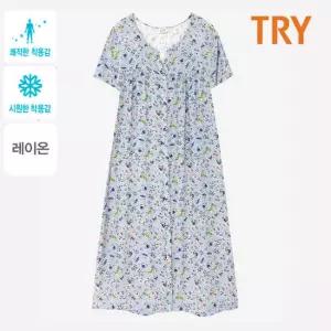 TRY 레이온45수 여성 라운드넥 플라워패턴 반팔원피스