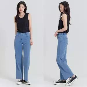 지센 여성 봄 청바지 스판 스톤워싱 하프밴드 와이드 데님팬츠 LCDPP327