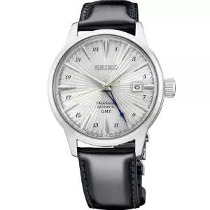 [미국수입정품] 세이코 SEIKO Presage SSK049 Men's Cocktail Time GMT Leather Band Silver Dial Automati