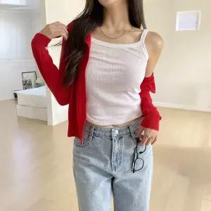 봉봉 여름 캐주얼 골지 데일리 티셔츠 민소매 끈나시 슬림 면100 20대 여성 블랙
