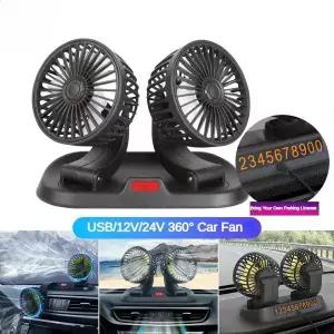 자동차 팬 USB/12V/24V 더블 헤드 조절 가능 360  자동차 선풍기 자동 2단 다기능 임시 주차 카드 팬