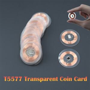RFID 125KHz 투명 구리 코일 코인 카드 25MM 재기록 가능 키 체인 T5577 EM4305 근접 ID 액세스 제어 태그
