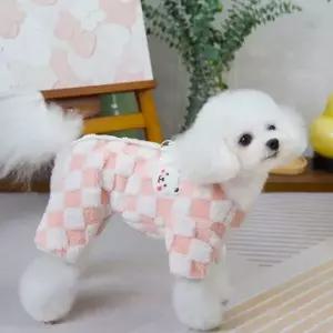 강아지 체크 부드러운 귀여운 소형견 강아지 보아 털옷 반려견 하네스 따뜻한 올인원 점프 겨울 방한