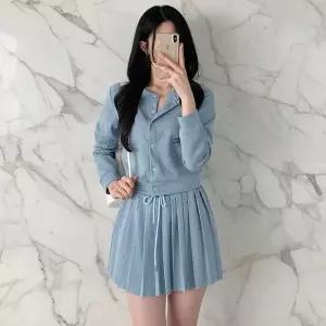 [하프클럽/]여성 크롭 라운드 여리 가디건 플리츠 테니스 스커트 세트