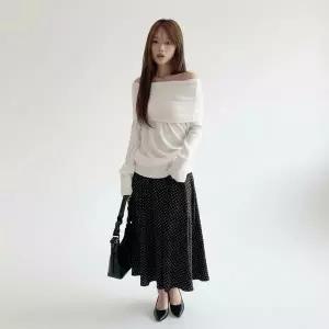 [하프클럽/]여성 루즈핏 오프숄더 골지 맨투맨 버튼 디테일