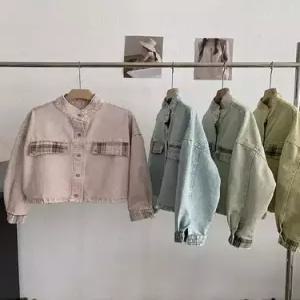 여성용 청 캐주얼 봄가을 체크 데일리 청코트 자켓 긴팔 싱글버튼 DUCHI1