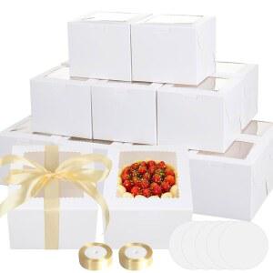 쿠키 페이스트리 결혼식 생일 파티 크리스마스를 위한 Keatenbre 40pcs 6x6x5 인치 미니 케이크 상자 보드 포함 작은 베이커리 6 벤토 (20 및 20 보드, 흰색)