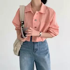 [하프클럽/]여성 카라넥 대형 주머니 크롭 면 자켓