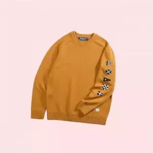 GUERNSEY WOOLLENS 건지울른스 헤비코튼 시그널 플래그 스웨터 - 머스타드