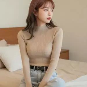 [하프클럽/]반목 하프넥 폴라 니트티 슬림 골지 니트