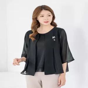 [모슬린]엄마옷 자켓 7부 라운드 페이블 시스루 604FGH290 마담중년여성빅사이즈50대60대