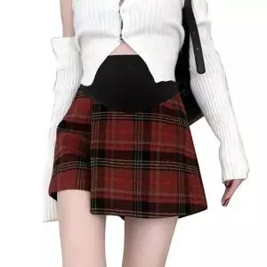 여자 팬츠 치마 레드 모직 빈티지 추동 A라인 퀄리티 설 체크 봄가을 DUCHI3