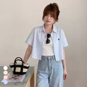 [올리비에스클로젯] 베어 자수 반팔 셔츠_O2605BL073B