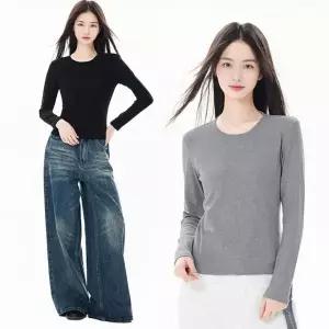 [하프클럽/]세미크롭 긴팔 티셔츠 기본 면 슬림 레이어드