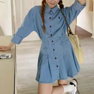 [하프클럽/]청 원피스 A라인 스커트 잘록 허리밴딩 데일리룩 체형 커버