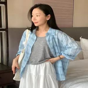 오션스카이 쿨 루즈핏 체크 셔츠 (one color) 살안타템!