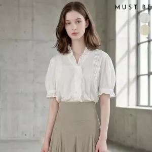 프릴넥 핀턱 퍼프 반소매 블라우스
