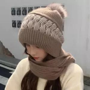 [룽스_62]여성 방울 털머플러 니트 후드일체형 모자머플러