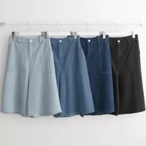 여성 5부 청반바지 데님 버뮤다 와이드 면 팬츠