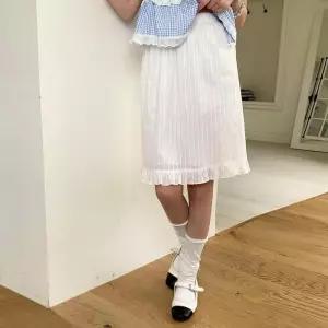 여성 봄 여름 내추럴 코튼 프릴 미디 스커트