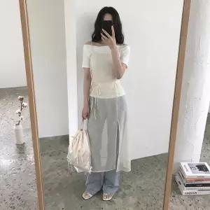 시스루 레이어드 슬립 쉬어 쉬폰 뷔스티에 롱 원피스
