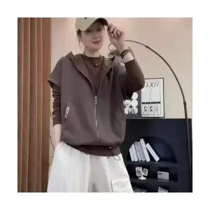 여성 조끼 후드 반팔 맛있음 정품 집업 스트링 캐주얼 나시 DUCHI2