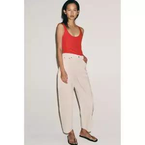 ZARA JEANS ZW COLLECTION TAPERED 미드라이즈 - 화이트 / 로즈핑크