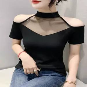 라인댄스복 상의 망사 방송 넥 에어로빅 메쉬 긴팔 라틴댄스복 살사 반팔