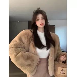 페이크밍크코트 풍성 겨울 에코밍크 숏 퍼자켓 노카라
