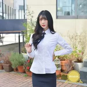 (빅사이즈) 여성 각카라 화이트 셔츠 (파랑체크) ~4XL