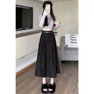 치마 여사친 미디 모직 주름 도트 A라인 우산 OP1