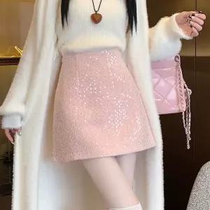 치마 미니 모직 울 여성치마 스팽글 봄가을 A라인 힙 OP1
