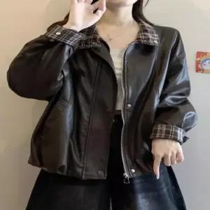 여성용 빈티지 봄 가죽 체크 코트 자켓 필수템 재킷 인기1